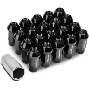 DNA MOTORING LN-ZTL-9026-15-RD 20Pcs M12 x 1.5 Open End Style Wheel Lug Nuts w/Deep Drive Extension Adapter, 25mm OD/50mm H, Red