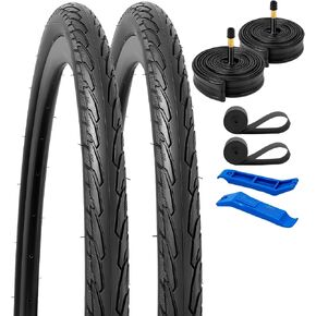 YUNSCM 2-PCS 700C Bike Tires 700x38C/40-622 and 700C Bike Tubes Schrader Valve with 2 Rim Strips Compatible with 700x36C 700x37C 700 x 38C 700x39C 700x40C Bike Bicycle Tires and Tubes (Y-924)