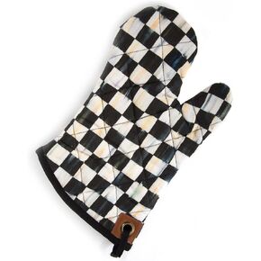 MACKENZIE-CHILDS Oven Mitt, Kitchen Oven Mitt for Cooking and Baking, Mini, Gray-and-White Sterling Check