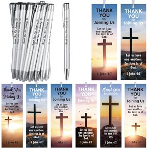 72 Pcs/36 Sets Welcome to Our Church Gifts Includes 36 Pcs Thank You for Joining Us Ballpoint Pens 36 Pcs 1 John 4: 7 Church Cross Bookmarks Religious Brochure Favors for Women Men Visitor