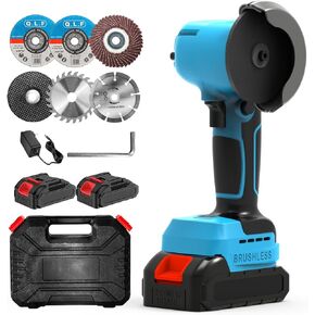 Brushless Cordless Angle Grinder Kit, 28000rpm Mini Electric Angle Grinding Tool with 2x21V 2000mAh Battery and 6-Cutting Discs, Grinder Handheld Cutter for Metal Wood