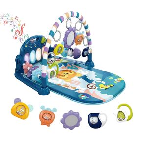 dearlomum Baby Play Mat Baby Gym,Funny Play Piano Tummy Time Baby Activity Mat with 5 Infant Sensory Baby Toys, Music and Lights Boy & Girl Gifts for Newborn Baby 0 to 3 6 9 12 Months (Blue)