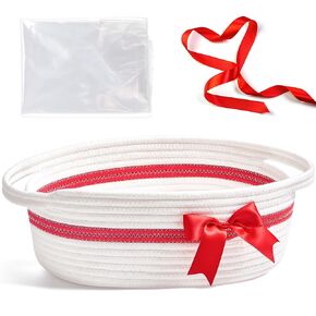 Gift Basket with Bow and Gift Bag Simplicity Home Decor Rope Basket for Gifts Empty 13.5" X 8.5" X 5.5" Storage Basket Baby Toy Basket with Handles, White