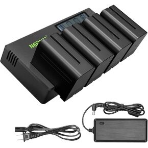 NEEWER 4 Packs 7.4V 2600mAh NP-F550 Replacement Batteries with 4 Channel Battery Charger & Power Adapter, Compatible with NP-F550/750/770/970 FM500H QM71D QM91D, Field Monitor, Video Light
