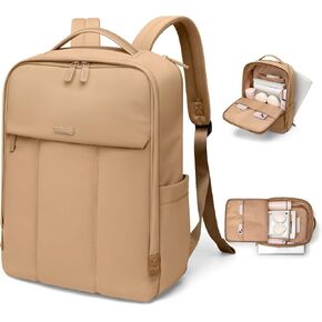 Laptop Backpack for Women Carry On Backpack Travel Backpack with Laptop Compartment for Work Travel Business Fit 16 Inch Notebook, Apricot