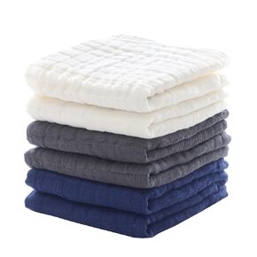 MUKIN Cotton Towel for Baby, Soft Face Cloths, Newborn Absorbent Bath Wipes, Muslin Washcloth Burp Cloths or Towels, Pack of 6, 12x12 inches (Multicolor)