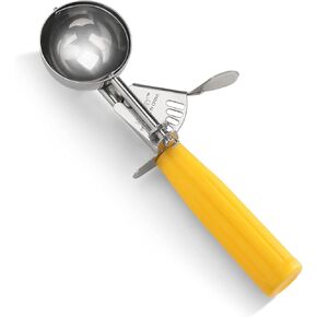 New Star Foodservice 537713 Commercial-Grade Thumb Press Food Disher/Ice Cream Scoop, 18/8 Stainless Steel, 2 oz, Size 20, Yellow