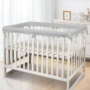 3 in 1 Breathable Mesh Liner for Life Size Cribs,White Soft Anti-Collision Strip Corner Covers,Protect Baby Teeth and Save Crib Rails, Rail Edge Protector Strip (Pink)