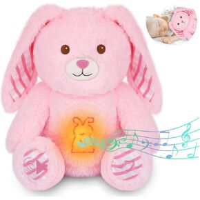 Breathing Stuffed Animal, Pink Cat Plush Baby Toy, Soothing Sound Machine with Music Lights & Breathing Motion for Kids Boys Girls