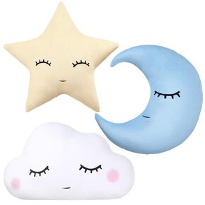 Chunful 3 Pcs Children Moon Star Cloud Cushion Soft Plush Cloud Shaped Pillow Stuffed Stars and Moon Nursery Decor Home Decor for Bedroom Crib Party Supplies (Pink Gray White)