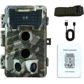 Trail Camera, 24MP 1080p Hunting Camera with Night Vision, IP66 Waterproof Game Camera, 0.1s Trigger Motion Activated, 120°Wide Angle Deer Camera No Glow LEDs for Outdoor Wildlife Monitoring