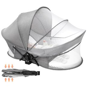 Portable Baby Bassinet for Travel: Foldable Baby Bassinet Travel Crib with Storage Bag for Newborn - Folding Camping Bassinet Infant Bed with Mosquito Net & Sunshade Canopy for Outdoor Gray
