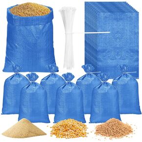 50 Pcs Sand Bags Flood Prevention Sandbags Empty Poly Sandbags 18"x29" Heavy Duty Woven Sand Bag Sacks 100lb with Cable Zip Ties for Flood Protection Erosion Control Hurricane Barrier (Blue)