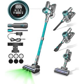 E.LUO Cordless Vacuum Cleaner,400W/≥28Kpa Stick Vacuum with Touch Screen, Max 60 Mins Runtime,Wireless Vacuum Cleaners for Home, Anti-Tangle Brush, Lightweight Vacuum for Pet Hair/Floor/Carpet