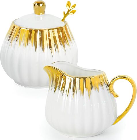 4PCS Sugar and Creamer Set, Creamer Container for Coffee Bar,Includes Sugar Bowl with Lid, Cream Pitcher, And Spoon for Coffee Bar, Perfect for Tea Parties and Gifts in Saudi Arabia