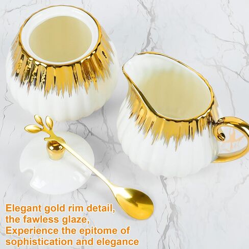 4PCS Sugar and Creamer Set, Creamer Container for Coffee Bar,Includes Sugar Bowl with Lid, Cream Pitcher, And Spoon for Coffee Bar, Perfect for Tea Parties and Gifts in Saudi Arabia