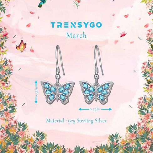 TRENSYGO S925 Sterling Silver Butterfly Birthstone Pendant Necklace for Women with Premium Cubic Zirconia Jewelry for Mother's Day Valentine Birthday Gifts in Kuwait