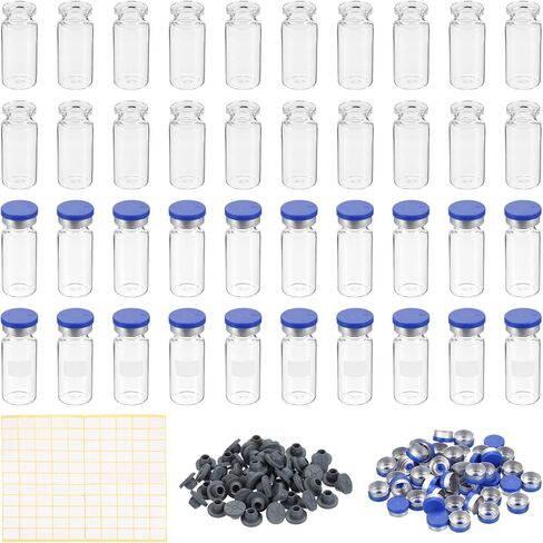 PATIKIL 10ml Sample Vials, 100 Pack Lab Empty Vials with Butyl Rubber Stopper Crimp Top Caps and Labels Borosilicate Glass Vial, Amber in Kuwait