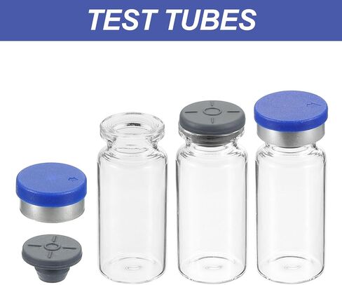 PATIKIL 10ml Sample Vials, 100 Pack Lab Empty Vials with Butyl Rubber Stopper Crimp Top Caps and Labels Borosilicate Glass Vial, Amber in Kuwait