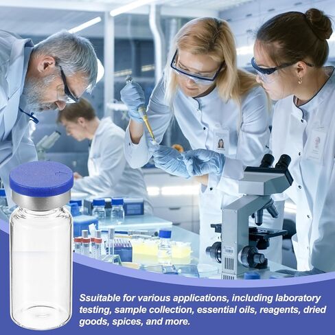 PATIKIL 10ml Sample Vials, 100 Pack Lab Empty Vials with Butyl Rubber Stopper Crimp Top Caps and Labels Borosilicate Glass Vial, Amber in Kuwait