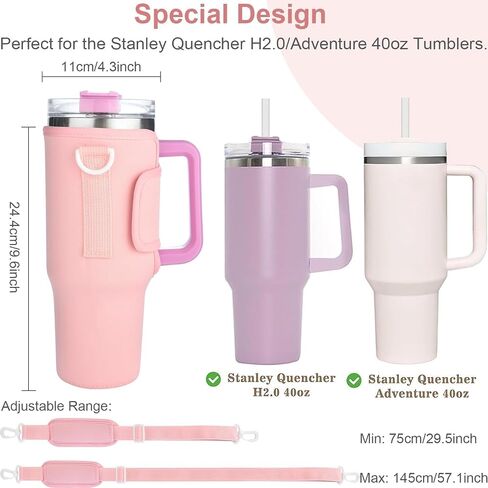 for Stanley Cup Holder with Adjustable Shoulder, Water Bottle Carrier Bag Compatible with 30oz 40oz Stanley Tumbler Cup Travel Tumbler Accessories for Hiking Travel Camping Climbing - Black in Saudi Arabia