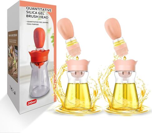 Oil Dispenser Bottle with Silicone Brush, 200ML 2 in 1 Silicone Dropper Measuring Oil Dispenser Bottle for Kitchen Cooking, Frying, Baking, BBQ Pancake, Air Fryer, Marinating - Orange in Saudi Arabia