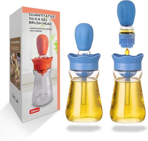 Oil Dispenser Bottle with Silicone Brush, 200ML 2 in 1 Silicone Dropper Measuring Oil Dispenser Bottle for Kitchen Cooking, Frying, Baking, BBQ Pancake, Air Fryer, Marinating - Orange in Saudi Arabia