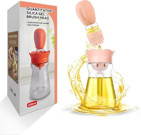 Oil Dispenser Bottle with Silicone Brush, 200ML 2 in 1 Silicone Dropper Measuring Oil Dispenser Bottle for Kitchen Cooking, Frying, Baking, BBQ Pancake, Air Fryer, Marinating - Orange in Saudi Arabia