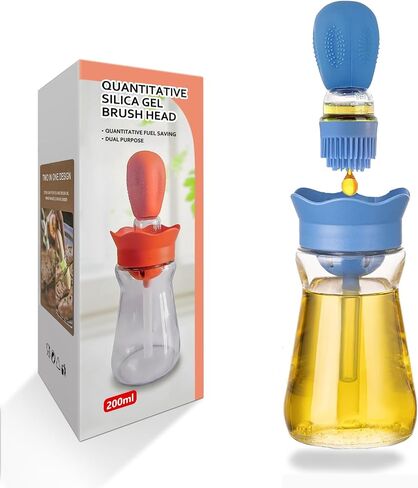 Oil Dispenser Bottle with Silicone Brush, 200ML 2 in 1 Silicone Dropper Measuring Oil Dispenser Bottle for Kitchen Cooking, Frying, Baking, BBQ Pancake, Air Fryer, Marinating - Orange in Saudi Arabia