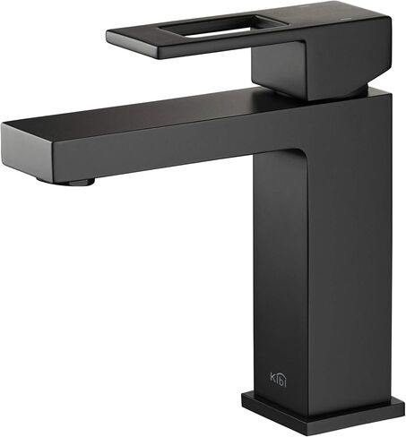 KIBI Solid Brass Single Handle Bathroom Sink Faucet with Pop-Up Drain | High Arc Cubic Spout Lavatory Faucet, Corrosion-Resistant, Easy Installation, Modern Matte Black Finish (KBF1002) in Saudi Arabia