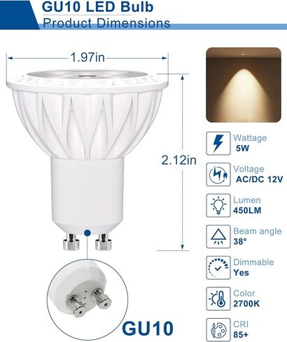 مصباح LED GU10 القابل للضوء ، 5W 50W مكافئ ، أبيض محايد ، قاعدة قياسية ، حزمة من 6 - بديل مثالي للإضاءة المريحة والمسار. in Saudi Arabia