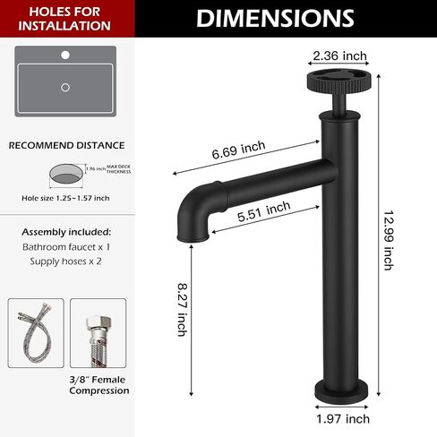 BWE Black Single Handle Bathroom Faucet Solid Brass Industrial Pipe Style Vintage Vanity Faucet for Bathroom Sink Commercial Lavatory Basin Mixer Tap in Saudi Arabia