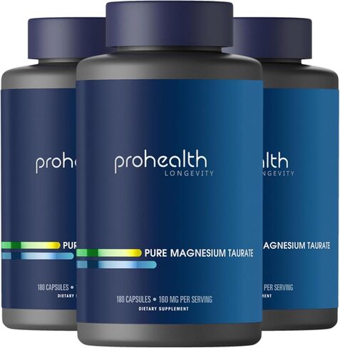 ProHealth Pure Magnesium Taurate, 160mg per Serving | Optimal Bioavailability Supplement for Healthy Aging | Supports Brain, Heart, and Muscle Health | Third-Party Tested for Quality | 180 Capsules in Kuwait