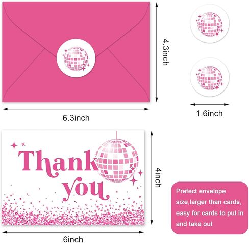 Whaline 24 Pack Disco Thank You Cards Silver Disco Ball Note Cards with Envelopes Stickers 70s Groovy Greeting Blank Cards for Disco Party Birthday Baby Shower in Kuwait