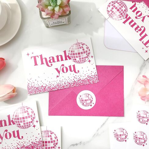 Whaline 24 Pack Disco Thank You Cards Silver Disco Ball Note Cards with Envelopes Stickers 70s Groovy Greeting Blank Cards for Disco Party Birthday Baby Shower in Kuwait