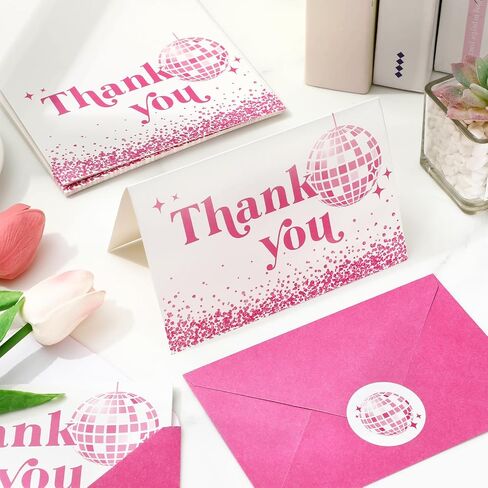Whaline 24 Pack Disco Thank You Cards Silver Disco Ball Note Cards with Envelopes Stickers 70s Groovy Greeting Blank Cards for Disco Party Birthday Baby Shower in Kuwait