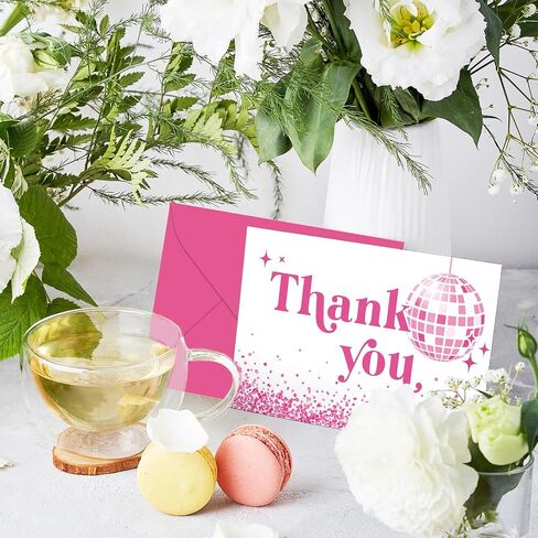 Whaline 24 Pack Disco Thank You Cards Silver Disco Ball Note Cards with Envelopes Stickers 70s Groovy Greeting Blank Cards for Disco Party Birthday Baby Shower in Kuwait