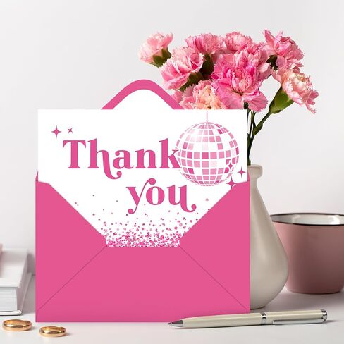 Whaline 24 Pack Disco Thank You Cards Silver Disco Ball Note Cards with Envelopes Stickers 70s Groovy Greeting Blank Cards for Disco Party Birthday Baby Shower in Kuwait