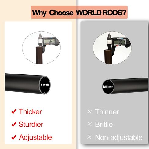 Curtain Rods for Windows 18 to 88 Inches Adjustable Length, 1 Inch Diameter, with Aluminium Finials, Black in Saudi Arabia