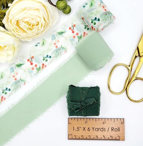 Fringe Chiffon Ribbon, 1.5" X 18 Yds Total, Blue Ribbon for Wedding Invitations, Bridal Bouquets, Gift Wrapping, Flower Arrangements, DIY Crafts (Blue) in Saudi Arabia