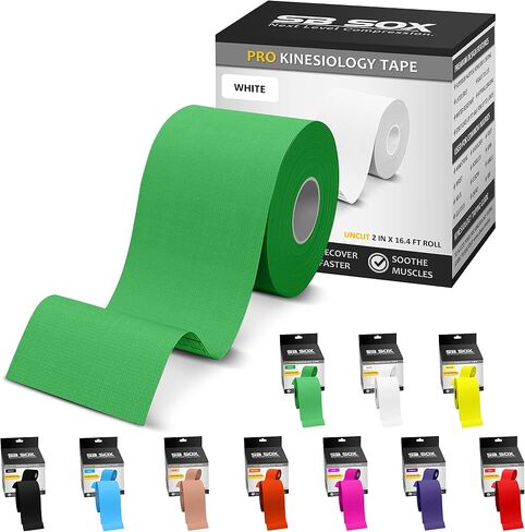 SB Sox Pro Tain Cinethetic Mostiology Tape (خيارات Precut و Uncut) - خيار أطول للأداء دائمًا لشريط علم الحركة القطني الأصلي - أيضًا خالٍ من اللاتكس ، مقاوم للماء! (عارية - غير مألوفة) in Kuwait