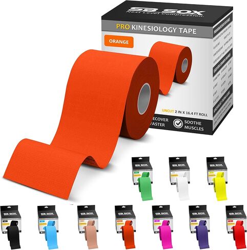 SB Sox Pro Tain Cinethetic Mostiology Tape (خيارات Precut و Uncut) - خيار أطول للأداء دائمًا لشريط علم الحركة القطني الأصلي - أيضًا خالٍ من اللاتكس ، مقاوم للماء! (عارية - غير مألوفة) in Kuwait