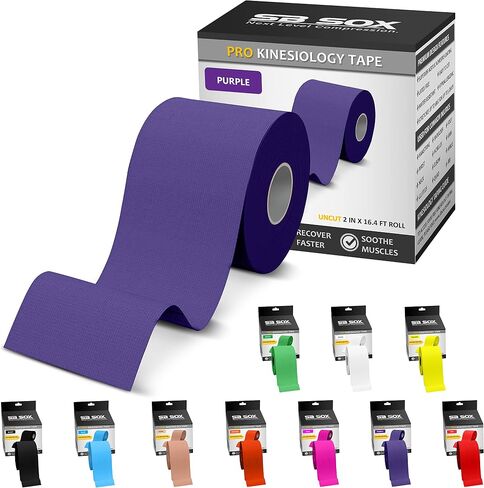 SB Sox Pro Tain Cinethetic Mostiology Tape (خيارات Precut و Uncut) - خيار أطول للأداء دائمًا لشريط علم الحركة القطني الأصلي - أيضًا خالٍ من اللاتكس ، مقاوم للماء! (عارية - غير مألوفة) in Kuwait