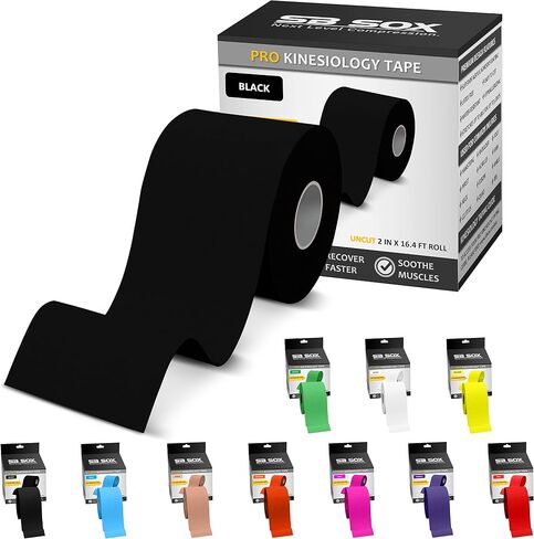 SB Sox Pro Tain Cinethetic Mostiology Tape (خيارات Precut و Uncut) - خيار أطول للأداء دائمًا لشريط علم الحركة القطني الأصلي - أيضًا خالٍ من اللاتكس ، مقاوم للماء! (عارية - غير مألوفة) in Kuwait