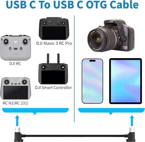 Micro USB to USB C OTG Cable 0.6 FT-2 Pack, 90 Degree Remote Controller Data Cord, Angled Braided Cord for DJI Mavic Mini,Mavic 2Pro/Zoom,Mavic Air/Pro,Spark,DJI Drone to Phone15/16/Tablet in Saudi Arabia