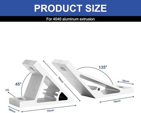 8Pcs 2020 45/135 Degree Angle Corner Bracket Black 2020 Extrusion Hardware T-Slot V-Slot Accessories with Screws and Nuts for 2020 Aluminum Extrusion Connector 3D Printer Accessories in Kuwait