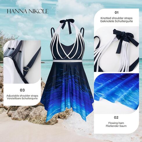 Hanna Nikole Plus Size Swimdress for Women Tankini Swimsuits Flowy Two Pieces Bathing Suits with Shorts in Saudi Arabia