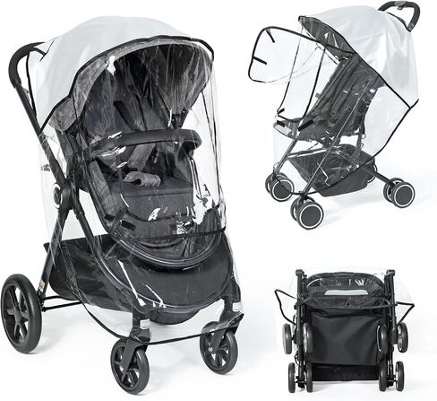 Universal Clear Stroller Rain Cover, No-zip Waterproof Stroller Cover - Food Grade EVA, Baby Travel Weather Shield, Breathable Rain Cover for Most Single Strollers, Joggers Accessories for Rain, Black in Saudi Arabia