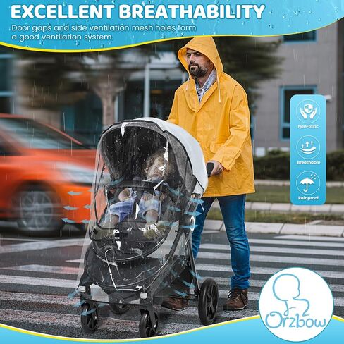 Universal Clear Stroller Rain Cover, No-zip Waterproof Stroller Cover - Food Grade EVA, Baby Travel Weather Shield, Breathable Rain Cover for Most Single Strollers, Joggers Accessories for Rain, Black in Saudi Arabia
