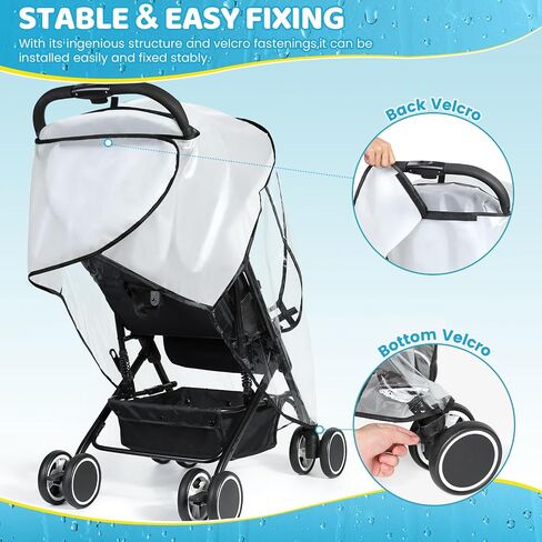 Universal Clear Stroller Rain Cover, No-zip Waterproof Stroller Cover - Food Grade EVA, Baby Travel Weather Shield, Breathable Rain Cover for Most Single Strollers, Joggers Accessories for Rain, Black in Saudi Arabia